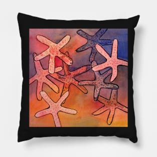 Colorful Starfishes Mixed Media Painting Pillow