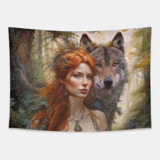 Lady & Wolf Tapestry