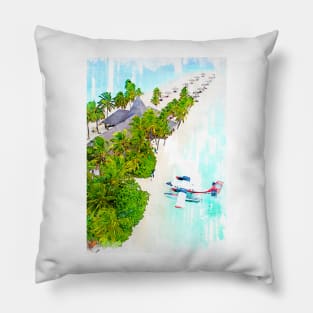 Sea Plane In Beautiful Maldives Beach Lagoon Hotel Pillow