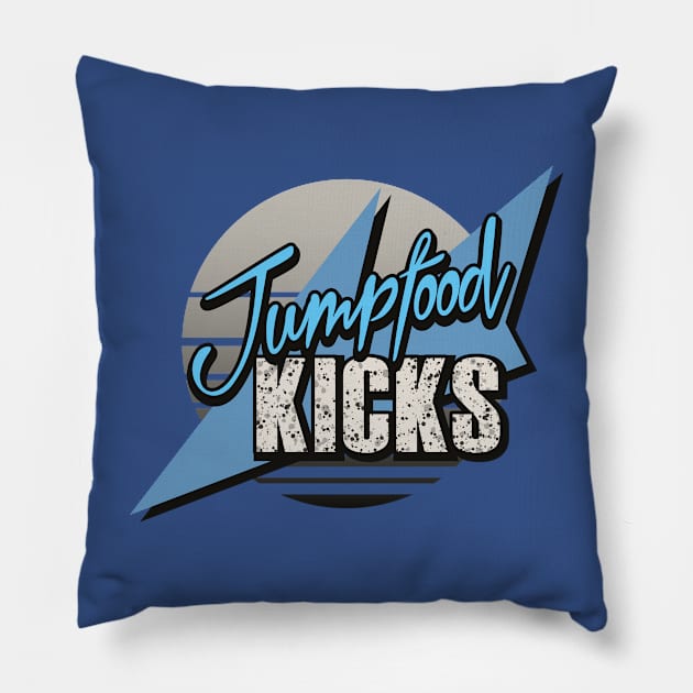 Jumpfood Kicks-University Blue Pillow by JunkfoodCinema