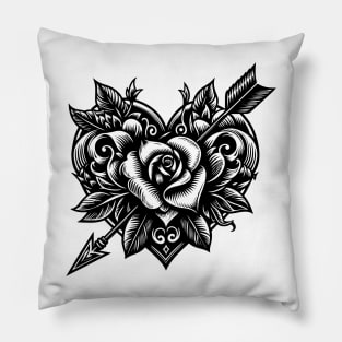 Tattoo with heart rose and arrow Pillow