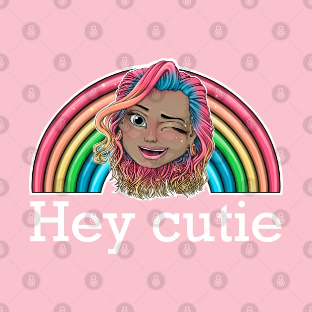 Hey cutie Reca Prisma winking face emoji (white text) by Mei.illustration