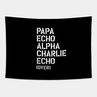 PEACE - Military alphabet - peace mission (white) Tapestry