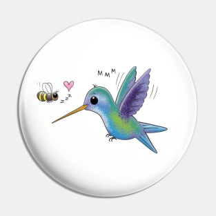 Cute bee and hummingbird cartoon illustration Pin