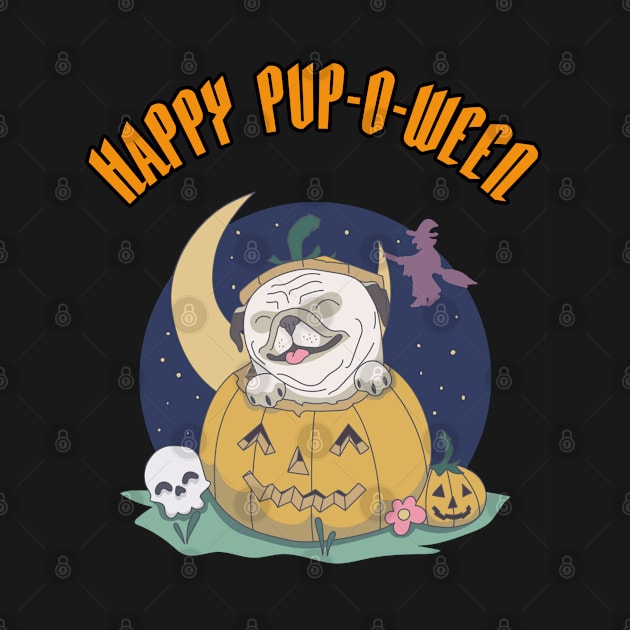 Happy Pup-O-Ween ! Cute Dog Lovers Halloween Design by PsychoDynamics