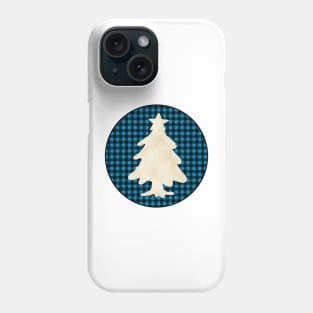 Christmas tree silhouette over a black and blue tile pattern Phone Case