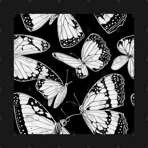 Vintage Floral Cottagecore Abstract Butterfly Wings Romantic Flower Design Black and White by VintageFlorals