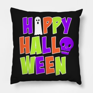 Happy Halloween Ghost and Skull Pillow