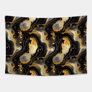 Black and Gold Liquid Marble Texture Tapestry