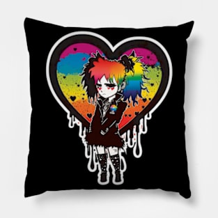 Heart shaped Punk sticker with cool hair Pillow