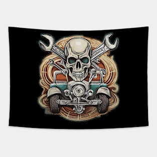 Hotrod skull and badass engine Tapestry