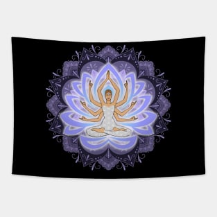 Violet Mandala Woman with Lotus Arms Tapestry