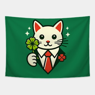 Cat Holding Shamrock for St Patricks Day Tapestry