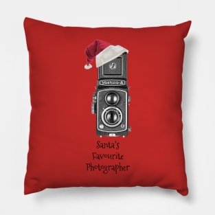 Christmas Vintage Camera with Santa hat - Favourite Photographer - Black Text Pillow