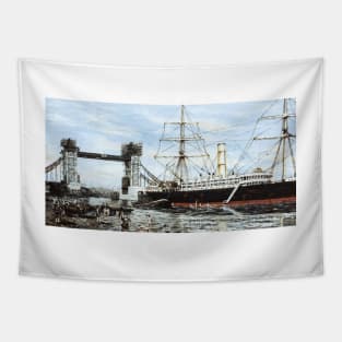 SS RUAHINE MOORED BELOW TOWER BRIDGE, LONDON Tapestry