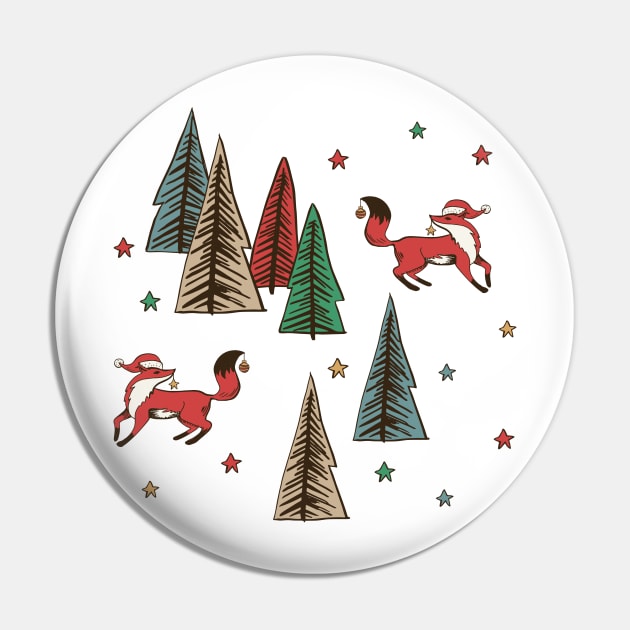 Cute Christmas Foxes Pin by SWON Design