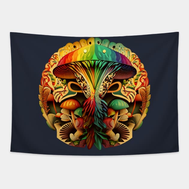 Mushroom Tribal Rainbow Tapestry by O GRIMLEY