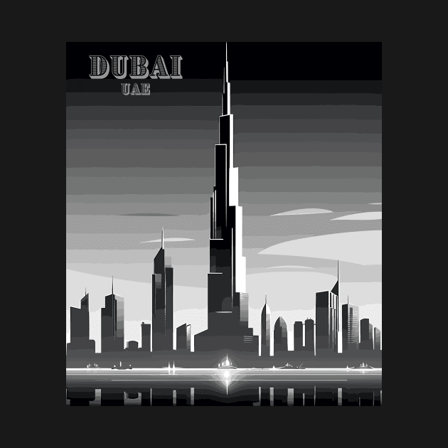 Dubai, UAE, Burj Khalifa, Black and White Travel Print Wall Art, Home Décor, Gift Art by TripleTravelArt