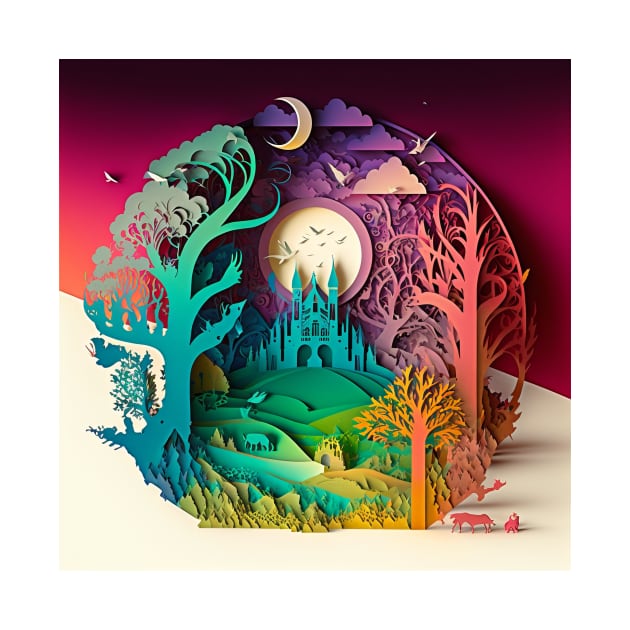 3D Effect Papercut Art - Fairytale Scene by TheArtfulAI