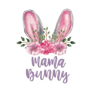 Mama Bunny Watercolor Bunny Ears with Pink and Purple T-Shirt