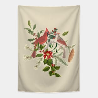 Cardinal Birds Vintage Illustration Collage Tapestry