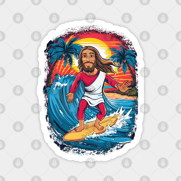 Surfing Jesus Magnet by BobaTeeStore