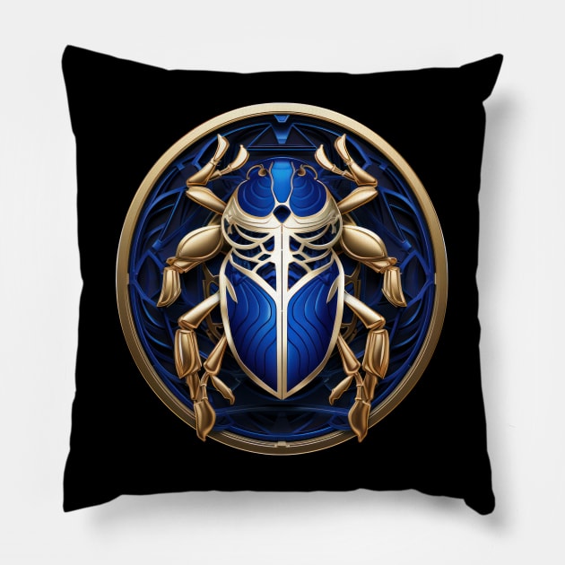 Blue Scarab Pillow by TooplesArt