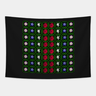 Roses Edelweiss Columbine Lotus Green Foliage Pattern Tapestry