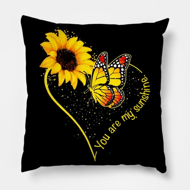You Are My Sunshine Sunflower Butterfly T-Shirt Gift Womens Pillow by AstridLdenOs
