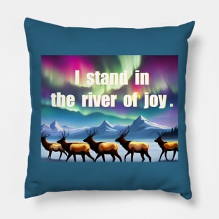 joy mantra with colorful elk tundra northern light theme Pillow