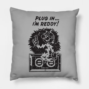 plug in reddy kilowatt distressed black Pillow