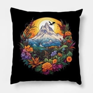 The Lonely Mountain by Sunset - Colorful Illustration - Fantasy Pillow