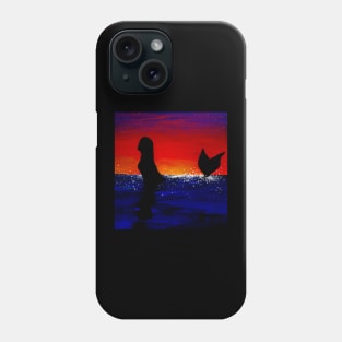 Mermaid swimming in the ocean, warm sunset Phone Case