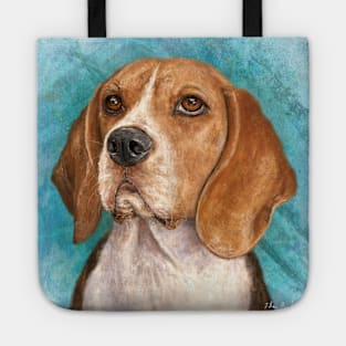 Beagle Painting with Turquoise Background Tote