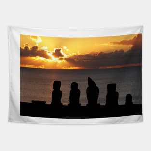 Sunset at Tahai Site - Rapa Nui - Easter Island Tapestry