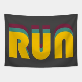 Run - inspirational retro text design - motivation (yellow on grey) Tapestry