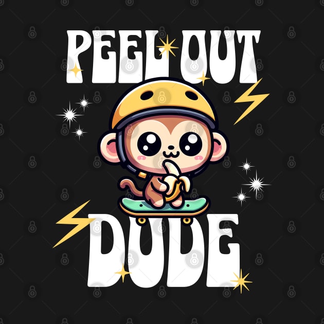 Peel Out Dude Cute Kawaii Monkey on Skateboard by MedleyDesigns67