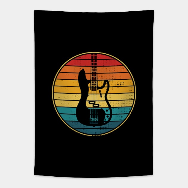 Retro Vintage Circle Sunset P-Style Bass Guitar Tapestry by nightsworthy