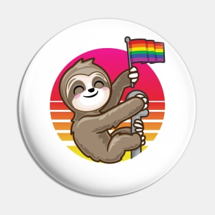 Sloth with Rainbow Flag Pride Retro Vintage Pin