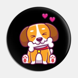 Cute dog sitting, bite bone Pin