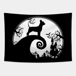 Chihuahua And Halloween Moon Tapestry