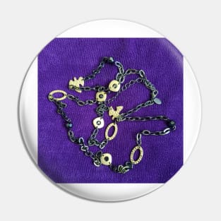 Black and gold chain with Doves on a deep purple background Pin