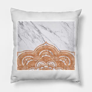 Copper mandala on white marble Pillow