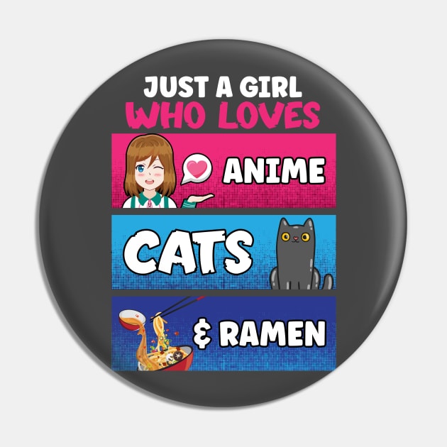 Just A Girl Who Loves Anime Cats Ramen Lover Kawaii Otaku Pin by Blink_Imprints10