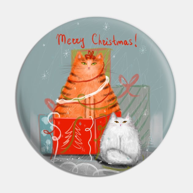 Merry Christmas greeting winter card with cute fluffy cats in red Santa hats and scarves. Pin by Olena Tyshchenko