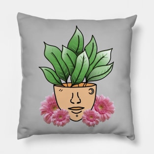 Dumb Cane Tropical House Plant with Pink Gerber Daisys Pillow