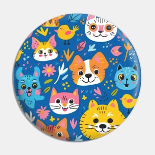 Whimsical Animal Faces Pattern Pin