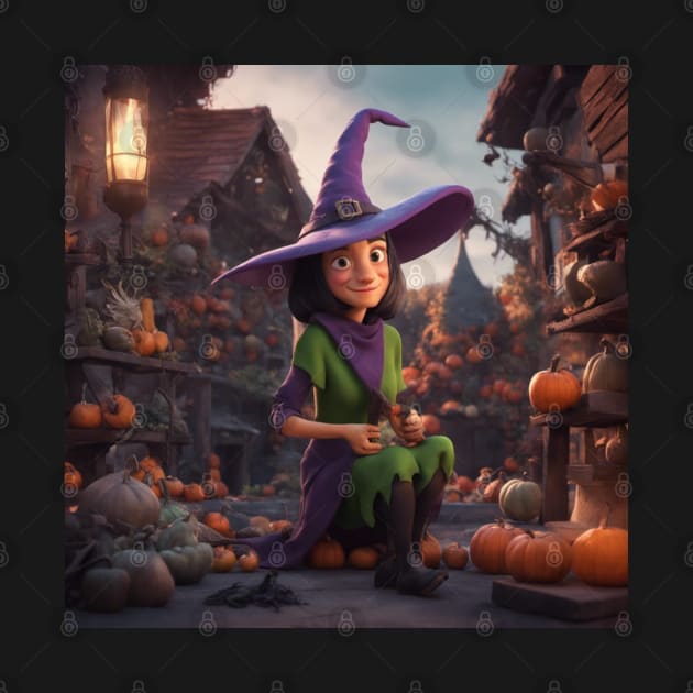 Child in Halloween Costume with Pumpkin and Witch Hat by tearbytea