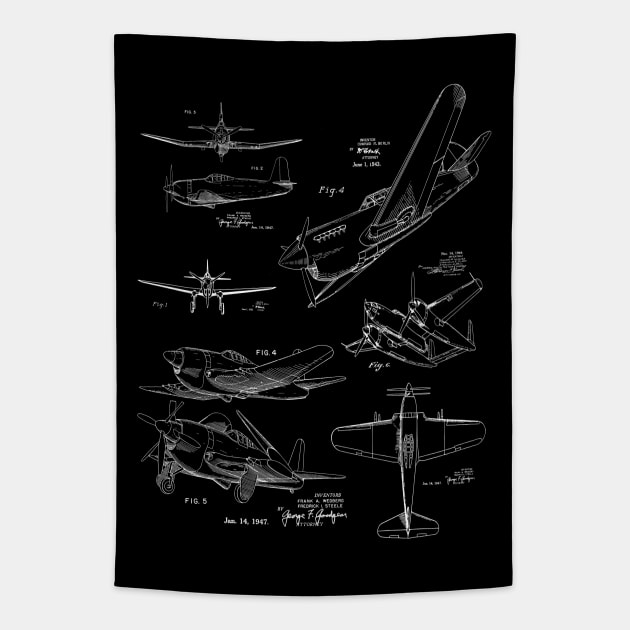 Aircraft Design 1940s Patent Image Tapestry by MadebyDesign