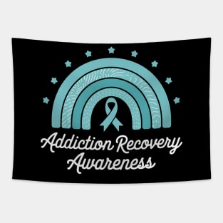 Addiction Recovery Awareness Teal Ribbon Rainbow Support Tapestry